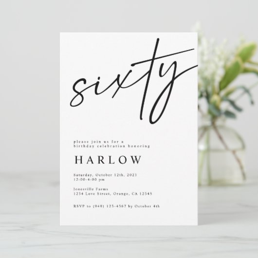 Zestig zwarte en witte uitnodiging (Staand voorkant)