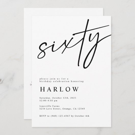 Zestig zwarte en witte uitnodiging (Voorkant / Achterkant)