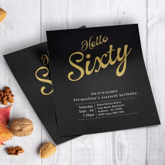 Zestig zwarte goudbegroting 60e verjaardag uitnodi flyer