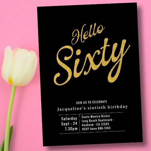 Zestig zwarte goudmoderne 60e verjaardag uitnodigi kaart