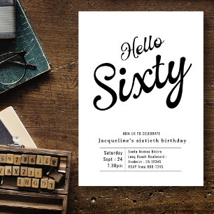 Zestig zwarte witte moderne 60e verjaardag uitnodi kaart