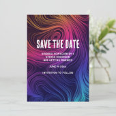 Zestiger jaren Vibe Cirkels & Krullen Cool Bruilof Save The Date (Staand voorkant)