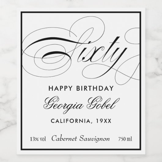 Zestigste verjaardag of Jubileum Wijn Etiket (Enkel label)