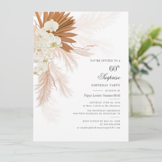 Zestigste zestigste verjaardag Pampas Grass Modern Kaart (Staand voorkant)