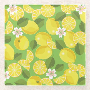 Zesty citroen: Citrus Pattern Delight Glazen Onderzetter