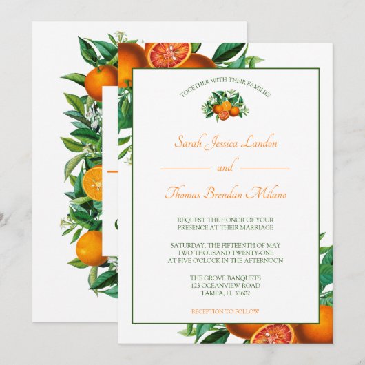Zesty Citrus Oranje Droom Huwelijksuitnodiging Kaart (Voorkant / Achterkant)