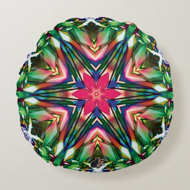 Zesty Kaleidoscope Rond Kussen (Voorkant)
