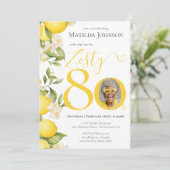 Zesty Lemon Foto Leuk 80e Verjaardagsfeest Kaart (Staand voorkant)
