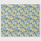 Zesty Lemon Garden - Helder geel en blauw Cadeaupapier (Vlak)