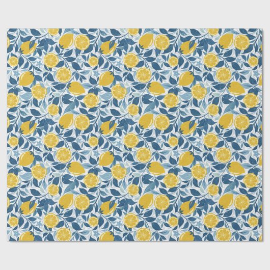 Zesty Lemon Garden - Helder geel en blauw Cadeaupapier (Vlak)