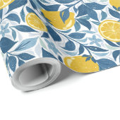 Zesty Lemon Garden - Helder geel en blauw Cadeaupapier (Rol Hoek)