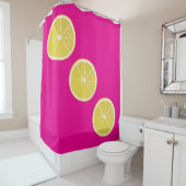 Zesty Lemon Slices on Bright Pink Shower Curtain Douchegordijn (In situ)