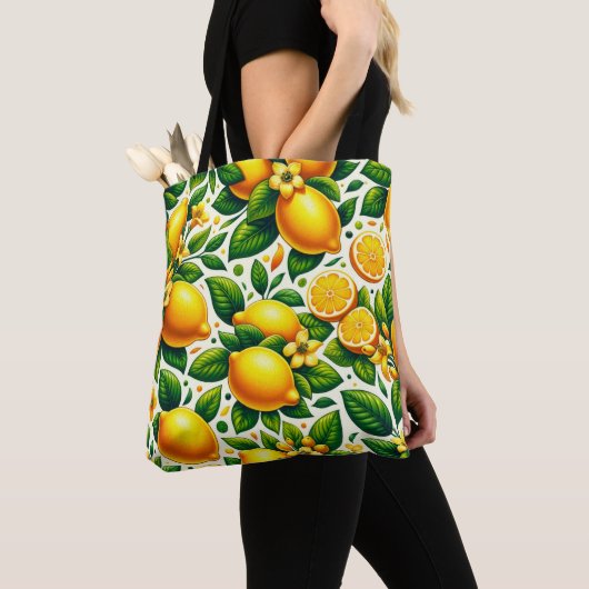 Zesty Lemon Whirl: Een Citrus Symfonie Tote Bag (Dichtbij)