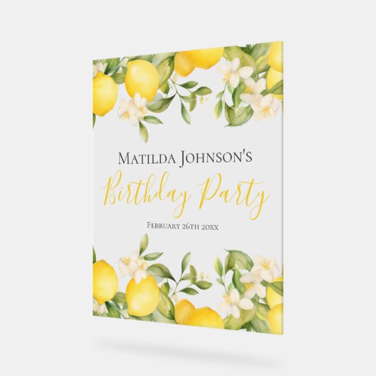 Zesty Lemons Leuk Geel Verjaardagsfeest Acryl Bord (Hoek)