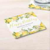 Zesty Lemons Leuk Geel Verjaardagsfeest Kartonnen Onderzetters (Schuin)