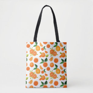 Zesty Orchard' Levendig Oranje & Blad Patroon Tote Bag