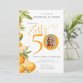 Zesty Sinaasappel Foto 50e Verjaardagsfeestje Kaart (Staand voorkant)