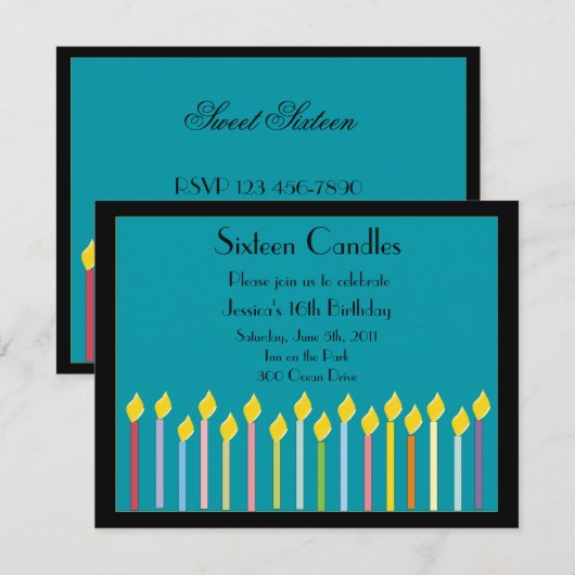 Zeszestien kaarles Birthday Uitnodiging (Voorkant / Achterkant)