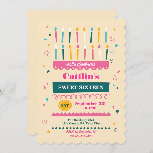 Zeszestien kaarles Birthday Uitnodiging (Voorkant / Achterkant)