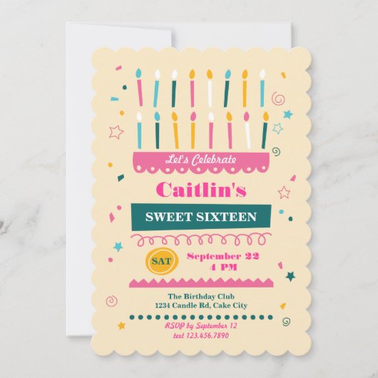 Zeszestien kaarles Birthday Uitnodiging (Voorkant)