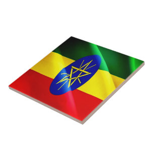 zET002 ETHIOPIË, Zwaaiende Vlag, Afrika, Tegeltje