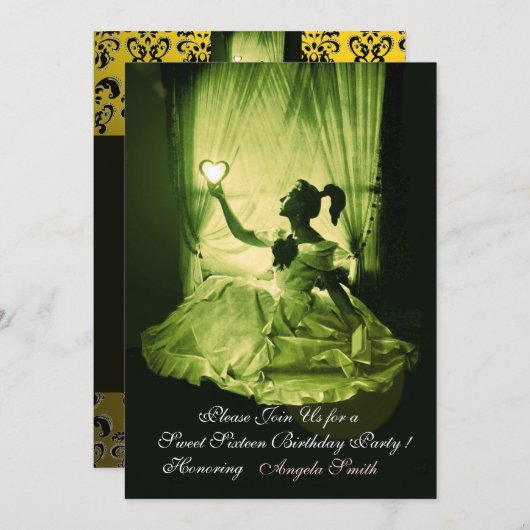 ZET 16 PARTIJ, GEEL GROEN ZWARTE DAMASK KAART (Voorkant / Achterkant)