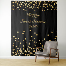 Zet achtergrond voor 16e verjaardag, Zwart en Goud Wandkleed