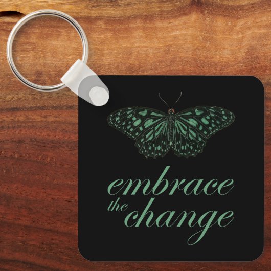 Zet de Verandering - Groene Butterfly in Sleutelhanger (Voorkant)