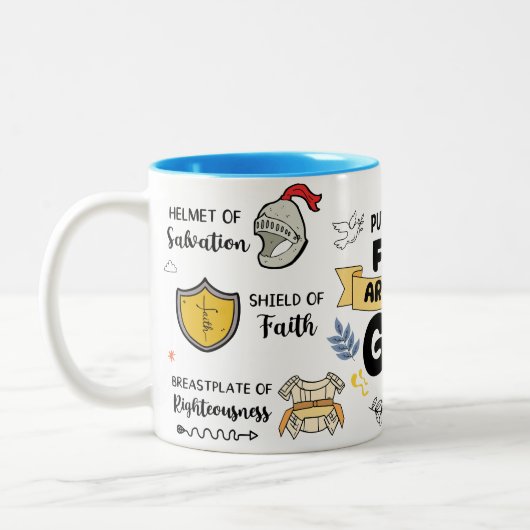 Zet de wapenrusting van God op twee-tonige koffie- Tweekleurige Koffiemok (Links)