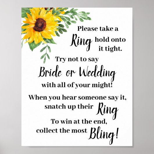 Zet een ring erop, zonnebloemen, schoenenspel. poster (Voorkant)