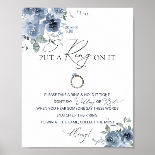 Zet een Ring op Dusty Blue Floral Vrijgezellenfees Poster (Voorkant)