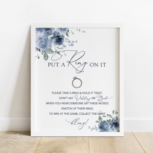 Zet een Ring op Dusty Blue Floral Vrijgezellenfees Poster