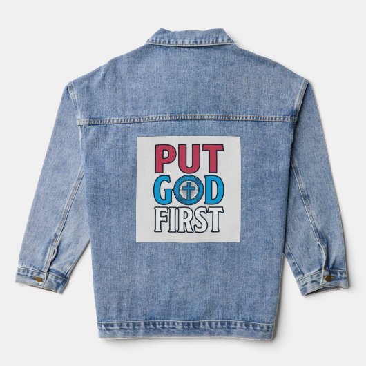 Zet God Voorop Christelijke Citaat Vector Denim Jacket (Achterkant)
