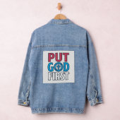 Zet God Voorop Christelijke Citaat Vector Denim Jacket (Hangar)
