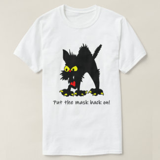 Zet het masker terug op de zwarte kat van de socia t-shirt
