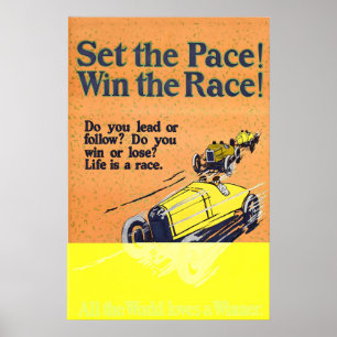 Zet het tempo, win de race, vintage autoracerij au poster