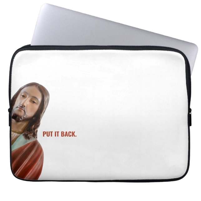 Zet het terug grappige Jezus op witte achtergrond Laptop Sleeve (Voorkant)