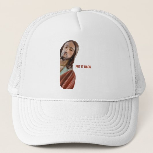 Zet het terug grappige Jezus op witte achtergrond Trucker Pet (Voorkant)