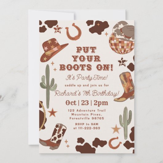 Zet je laarzen op Rodeo Boy verjaardagsfeestje Kaart (Voorkant)