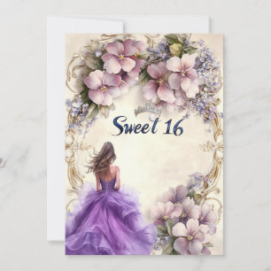 Zet je Sweet Sixteen paarse jurk roze bloemen Kaart