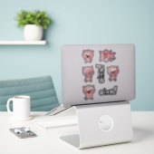 Zet met cute biggetjesstickers voor kinderen en di sticker (Laptop op bureau)