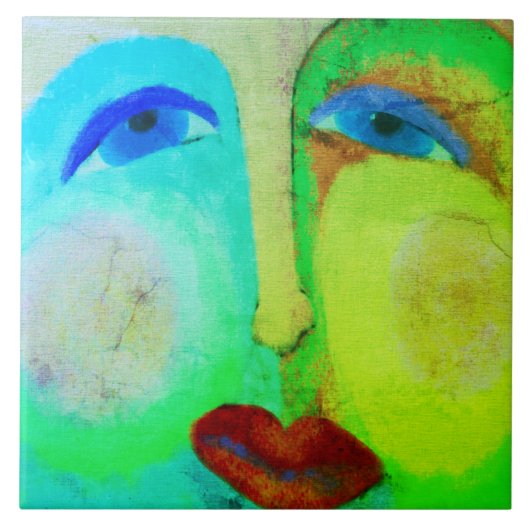 Zet op een Happy Face Abstracte Kunst Tegeltje (Voorkant)