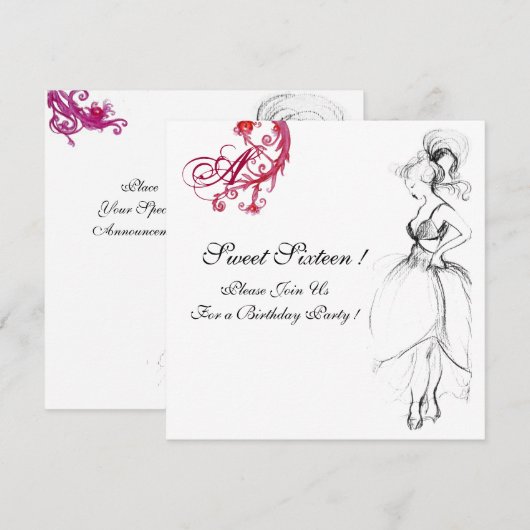 ZET SIXTEEN PARTIJMONOGRAM, rood zwart-wit Kaart (Voorkant / Achterkant)