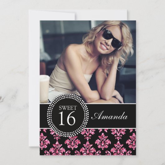 ZET SIXTEEN, PINK GLITTER, ZWARTE DAMASK KAART (Voorkant)