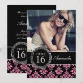 ZET SIXTEEN, PINK GLITTER, ZWARTE DAMASK KAART (Voorkant / Achterkant)