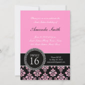 ZET SIXTEEN, PINK GLITTER, ZWARTE DAMASK KAART (Achterkant)