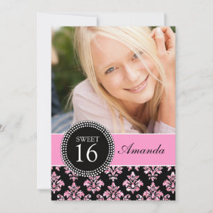 ZET SIXTEEN, PINK GLITTER, ZWARTE DAMASK KAART