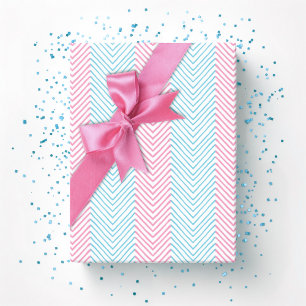 Zeta Chevron Streep in Roze en Aqua Cadeaupapier