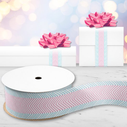 Zeta Chevron Stripe in Pink and Aqua Grosgrain Lint