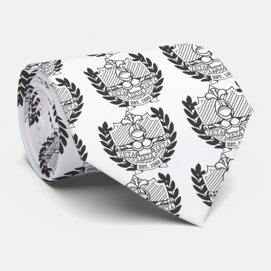 Zeta Zeta Zeta Frathood Crest - B&W Stropdas (Opgerold)